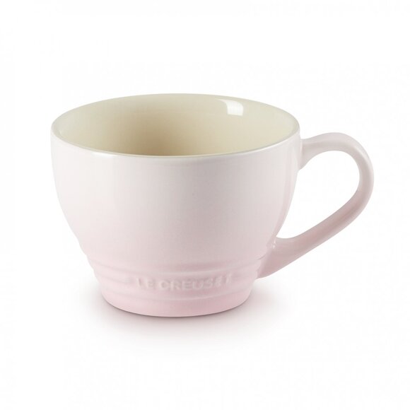 NEW Le Creuset Stoneware Set of 2 Bistro Mug Giant Cappuccino 14 oz Shell Pink - Picture 1 of 9